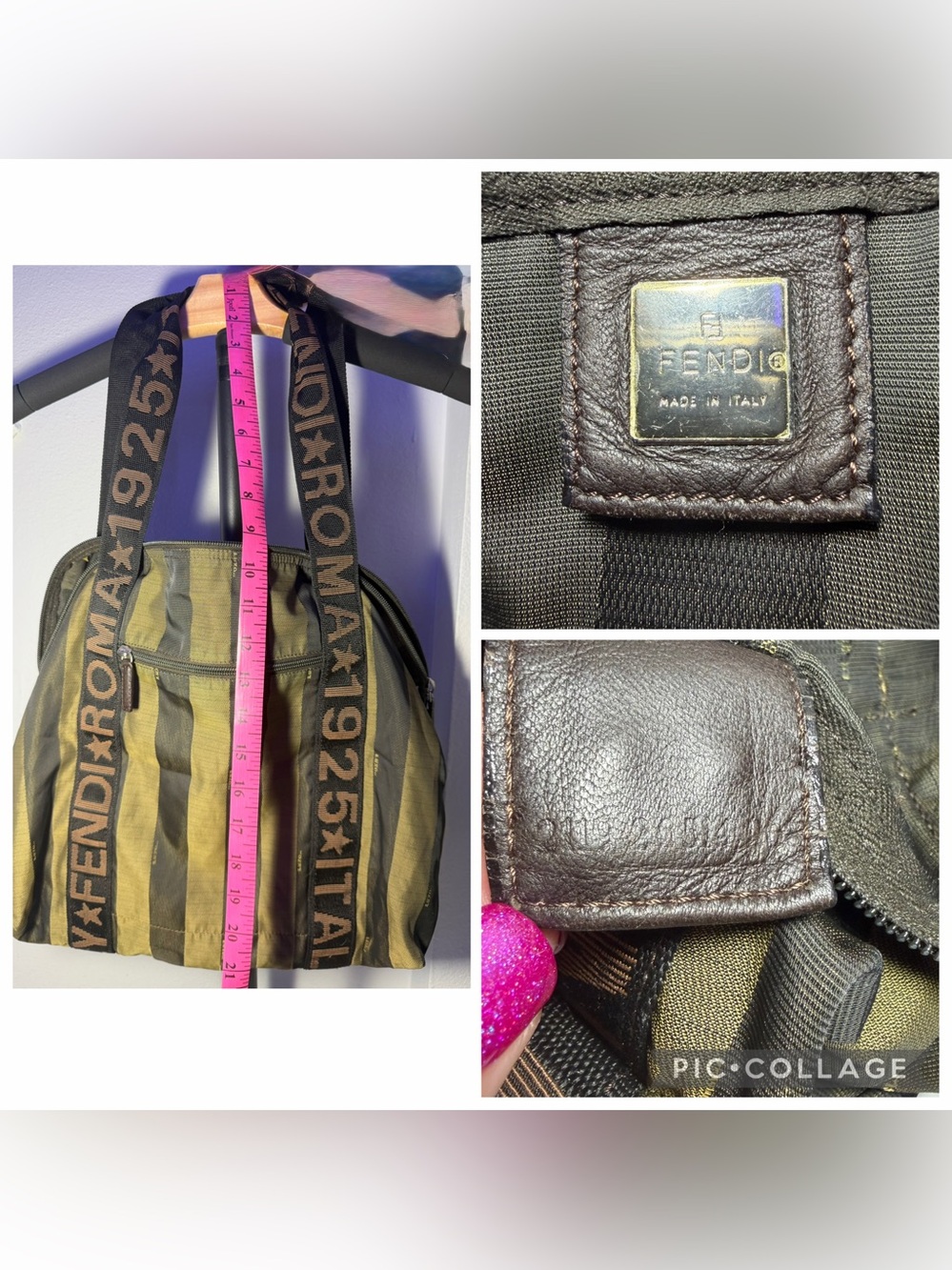 Fendi Roma Striped Canvas Tote Bag in Olive & Dark Brown with COS - Picture 2 of 16